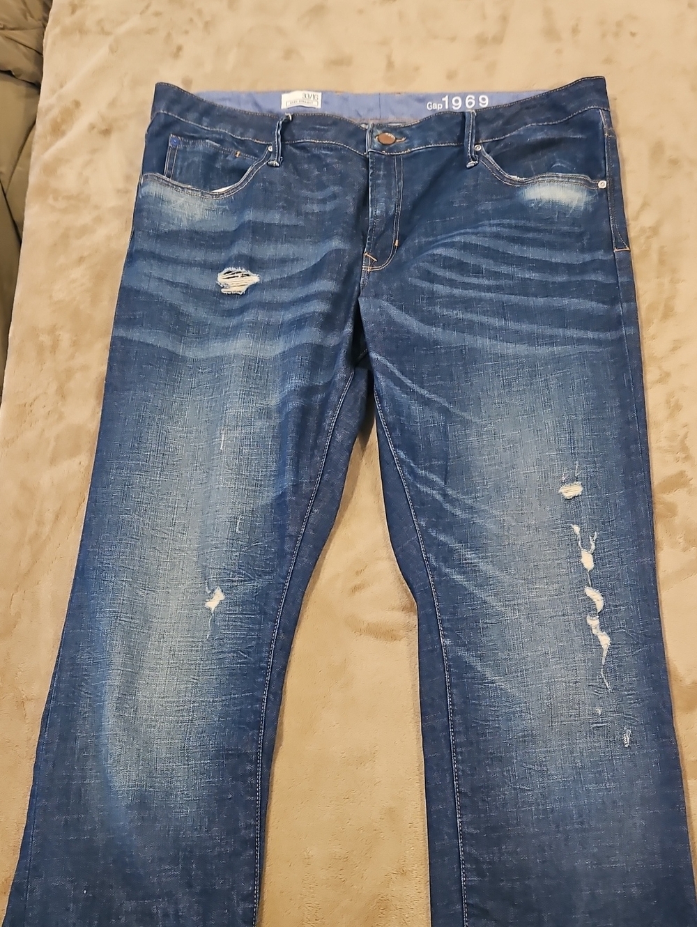 GAP Dark Blue Straight Jeans with Distressing